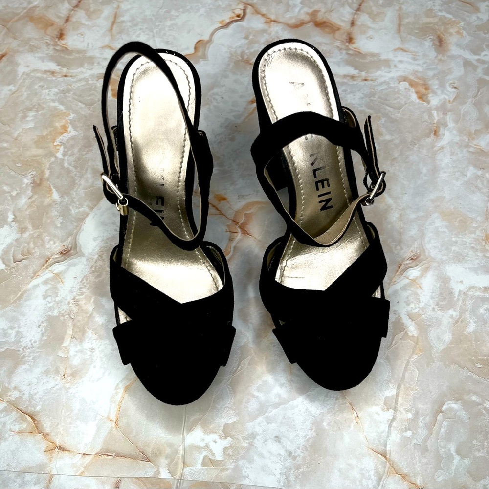 ANNE KLEIN PLATFORM SHOES - Black suede Chunky Platform Sandals 6